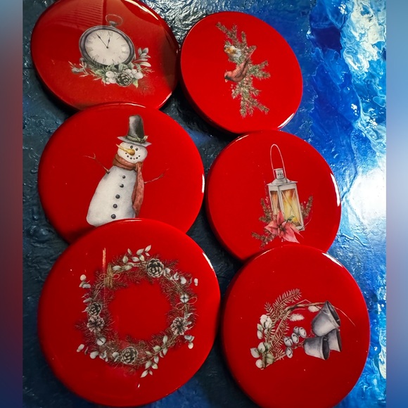 6) COASTERS- Red Set of 6 w/holder
Acrylic and resin top! Handmade - Picture 2 of 10